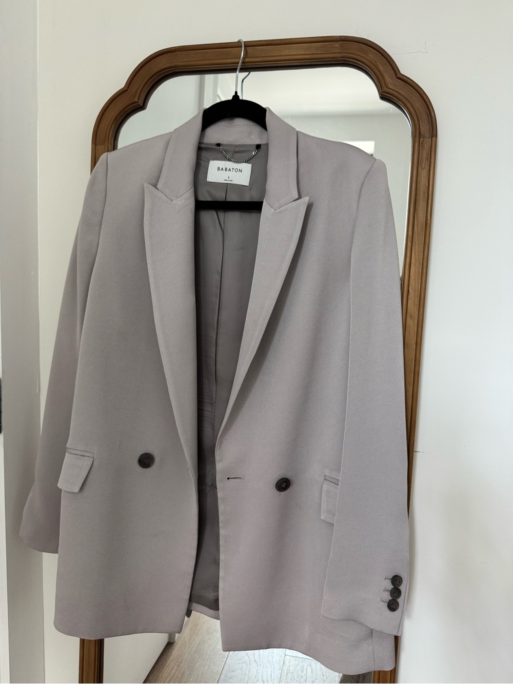 Babaton Light Grey Double-Breasted Blazer